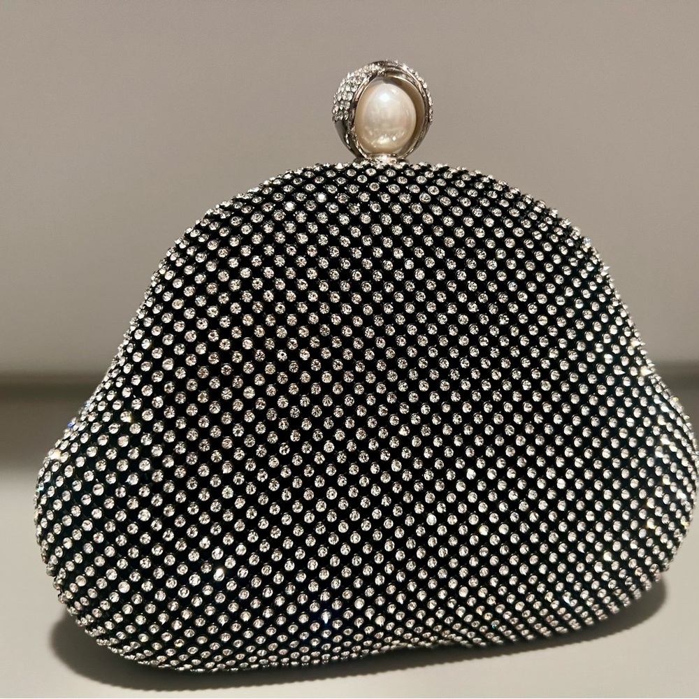 NWOT Esbeda Black Rhinestone/Pearl Clutch & Shoulder Handbag